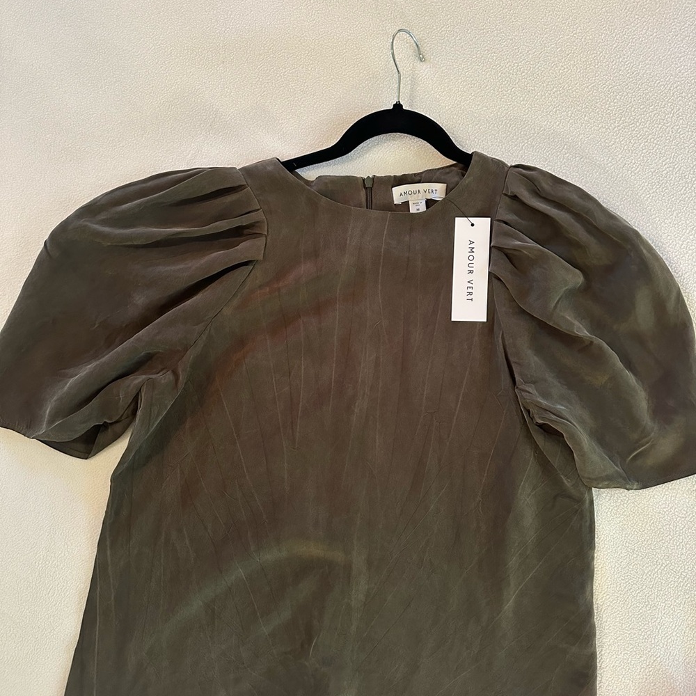 Amour Vert Green Puff Sleeve Boxy Blouse